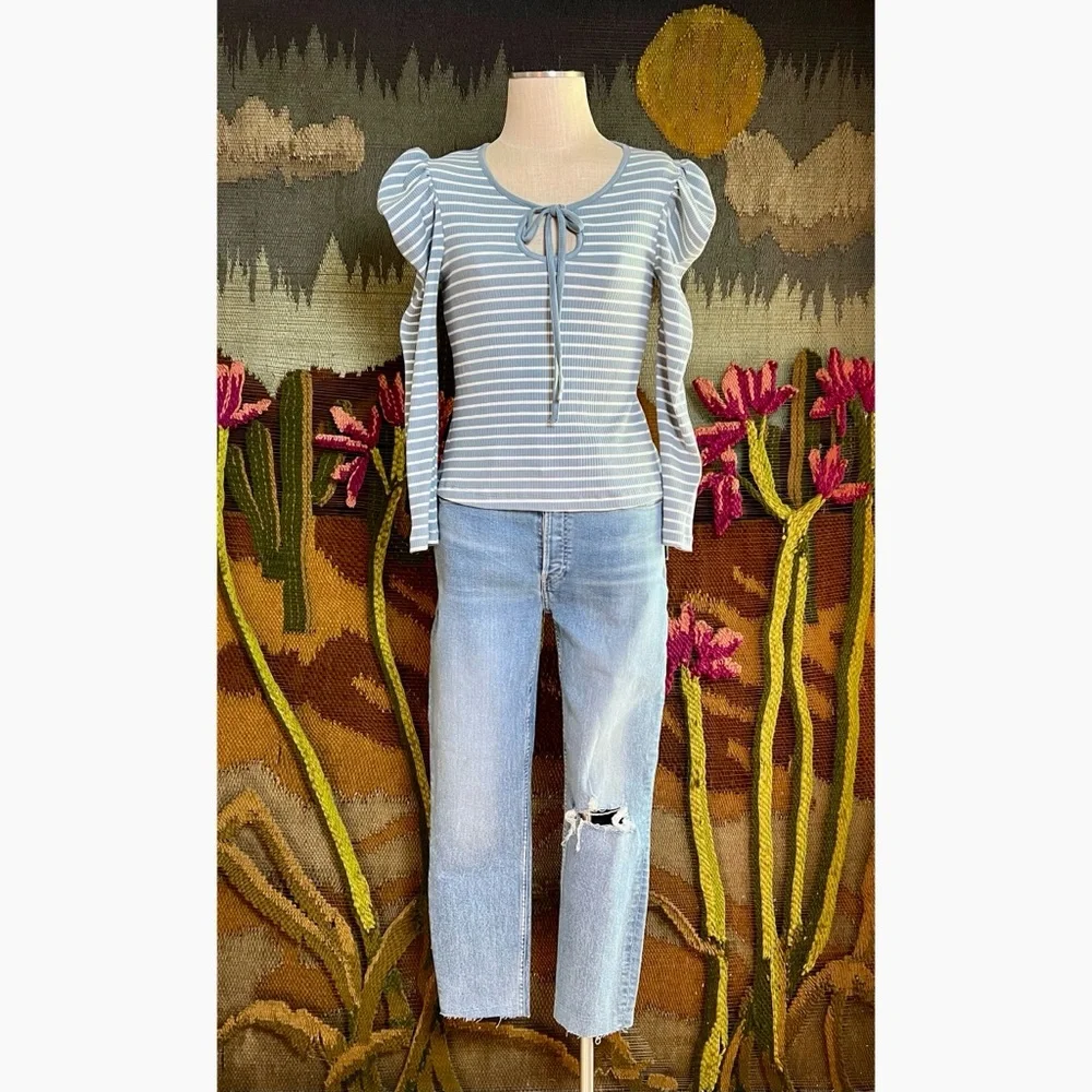 Anthropologie Puff Sleeve Tie Front Top M